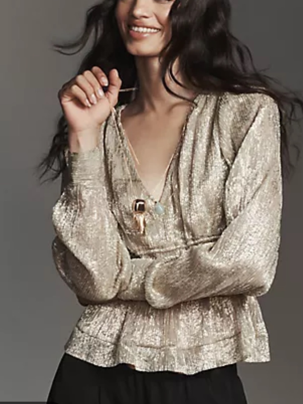 NWT Anthropologie Shimmery Gold V-Neck Peplum Top
